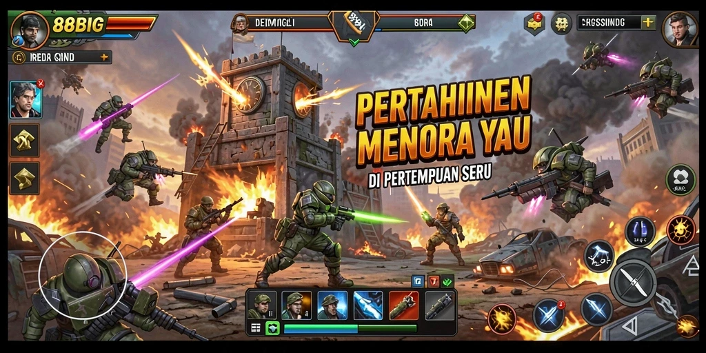 Tangkapan layar menampilkan aksi gameplay Tower Defense yang menarik dan penuh strategi.