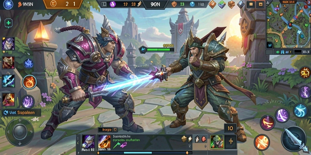 Gameplay seru dari 9N9N dalam pertarungan MOBA.