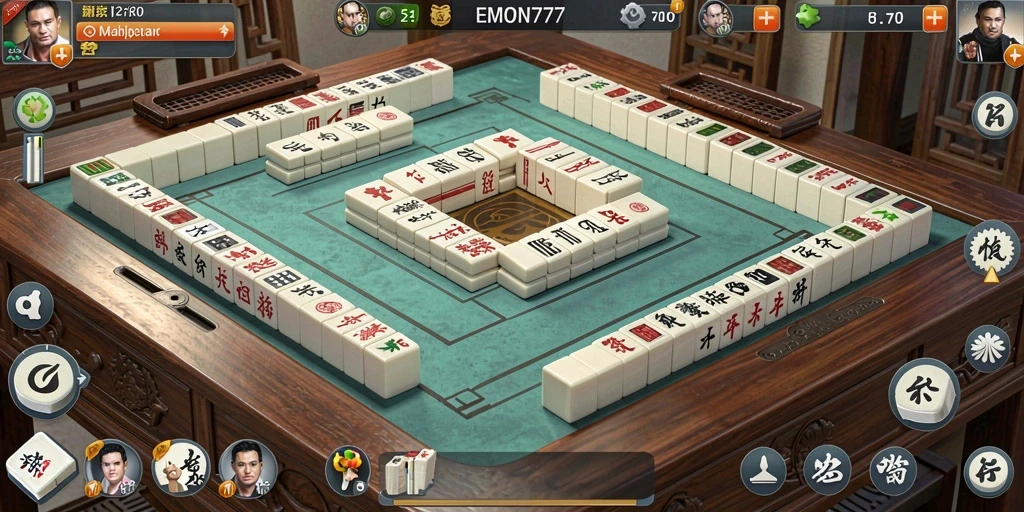 Screenshot EMON777 menunjukkan momen intense permainan Mahjong.