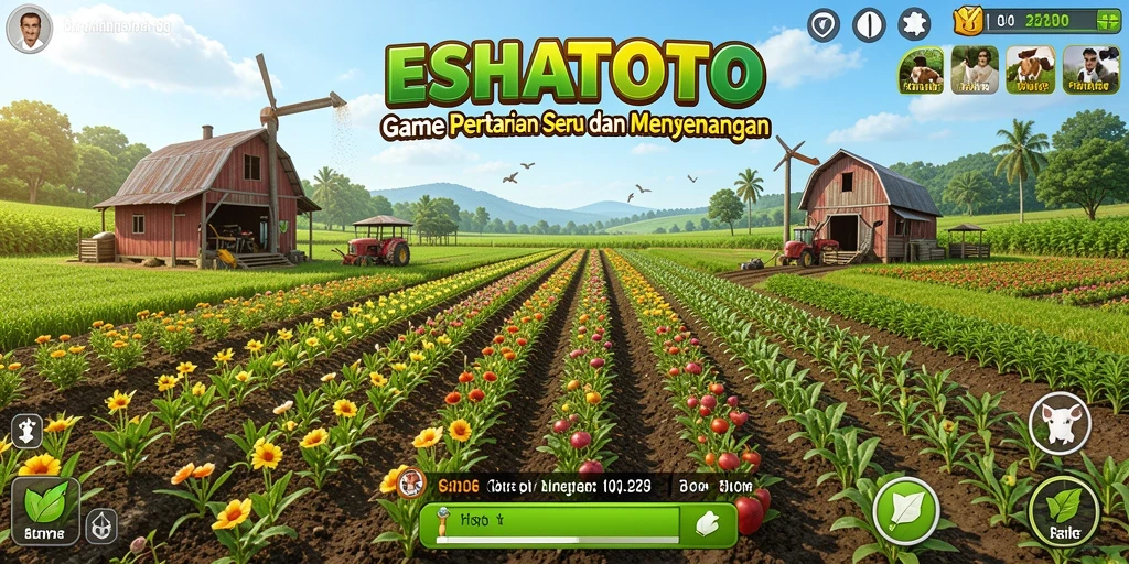 Tampilan gameplay ESHATOTO dengan ladang yang subur.