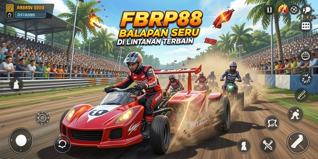 Screenshot gameplay balapan FBRP88 yang mendebarkan.