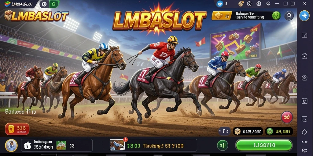 Screenshot LMBASLOT menampilkan aksi balapan yang seru dan cepat.