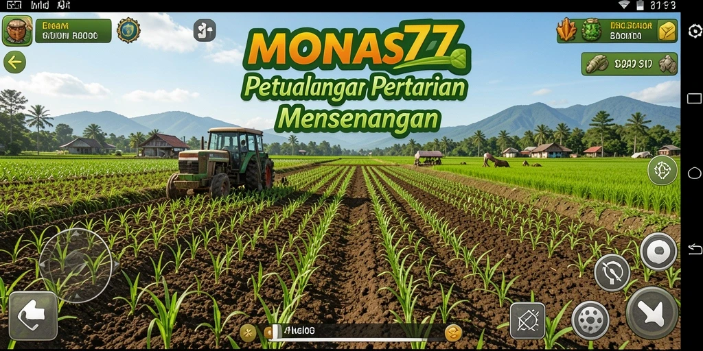 Tampilan gameplay MONAS77 yang menampilkan lahan pertanian yang subur dan produktif.