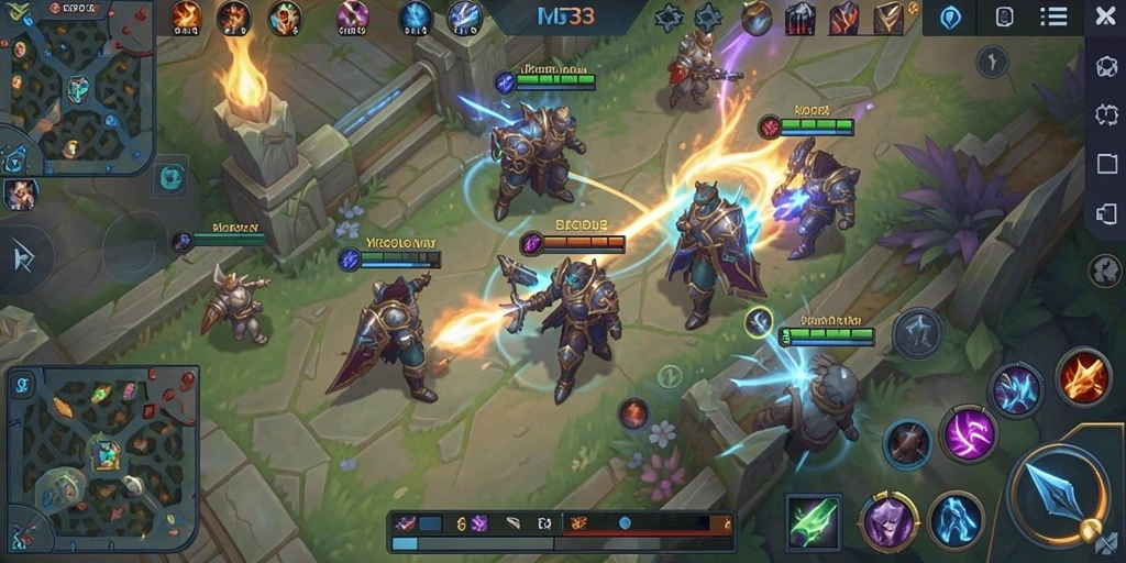 Screenshot gameplay SUPER33 menampilkan aksi seru dalam pertandingan MOBA.