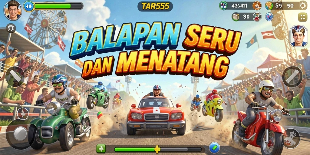 Gameplay TAR555 yang mendebarkan dengan mobil balap cepat.