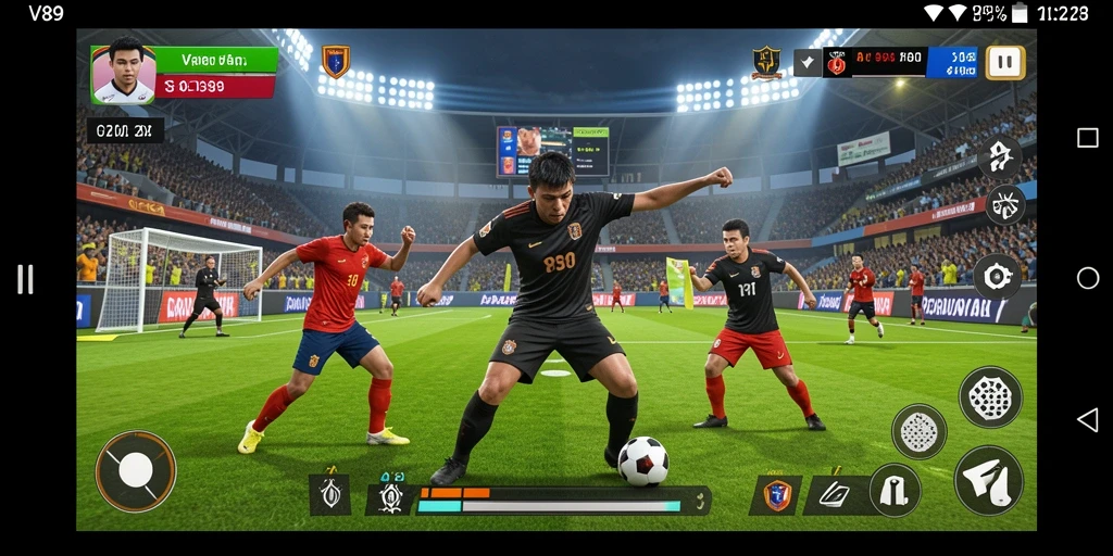Screenshot V89 menampilkan gameplay seru dalam pertandingan olahraga.